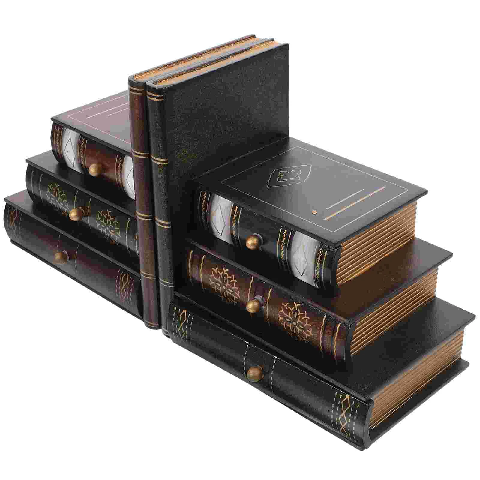 

European Retro Bookends Shelf for Shelves Quirky Decorative Wooden Vintage Shape Container