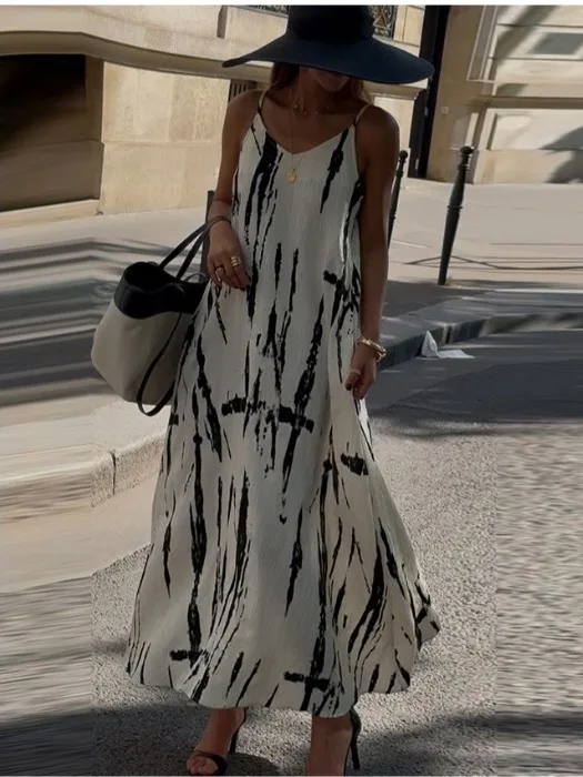 

Летняя новинка с принтом Water-Mark, цветное длинное платье в стиле ретро, женское праздничное платье с ремешком Dr Commute Regula...