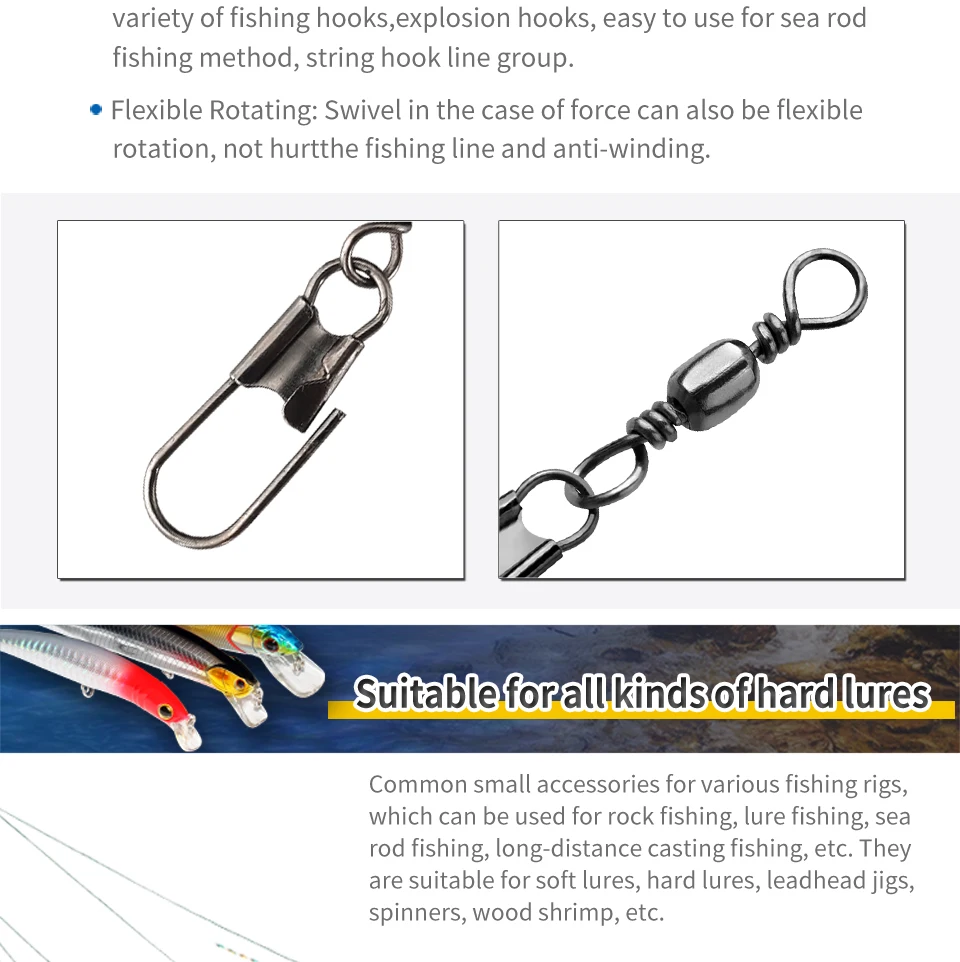 40 Stück Angelverbinder aus Edelstahl 6 # -10 # Lager Rollwirbel Snap mit Box Angelzubehör für Köderhaken – Detail 4