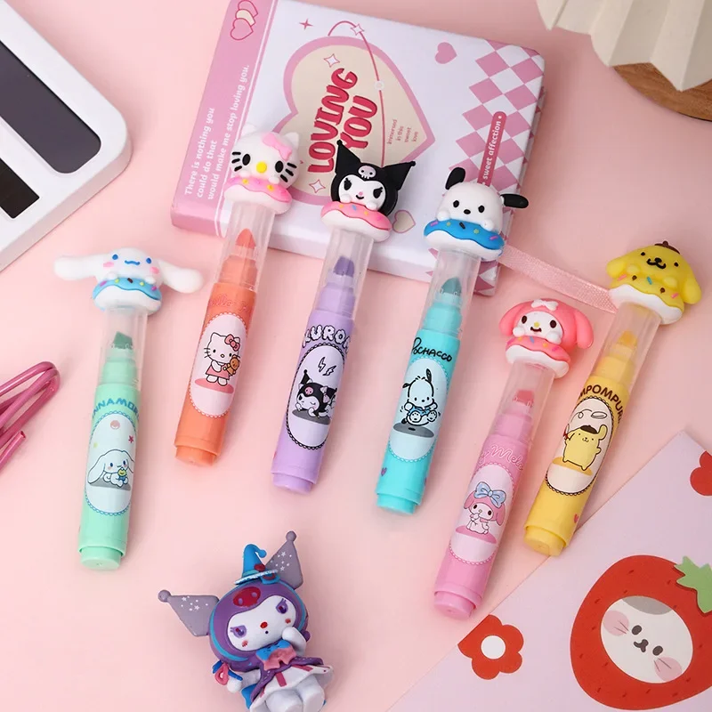 New Sanrio 36pcs highlighter cartoon Melody Cinnamoroll Kuromi pochacco cute girl gift pen student color marker school art brush