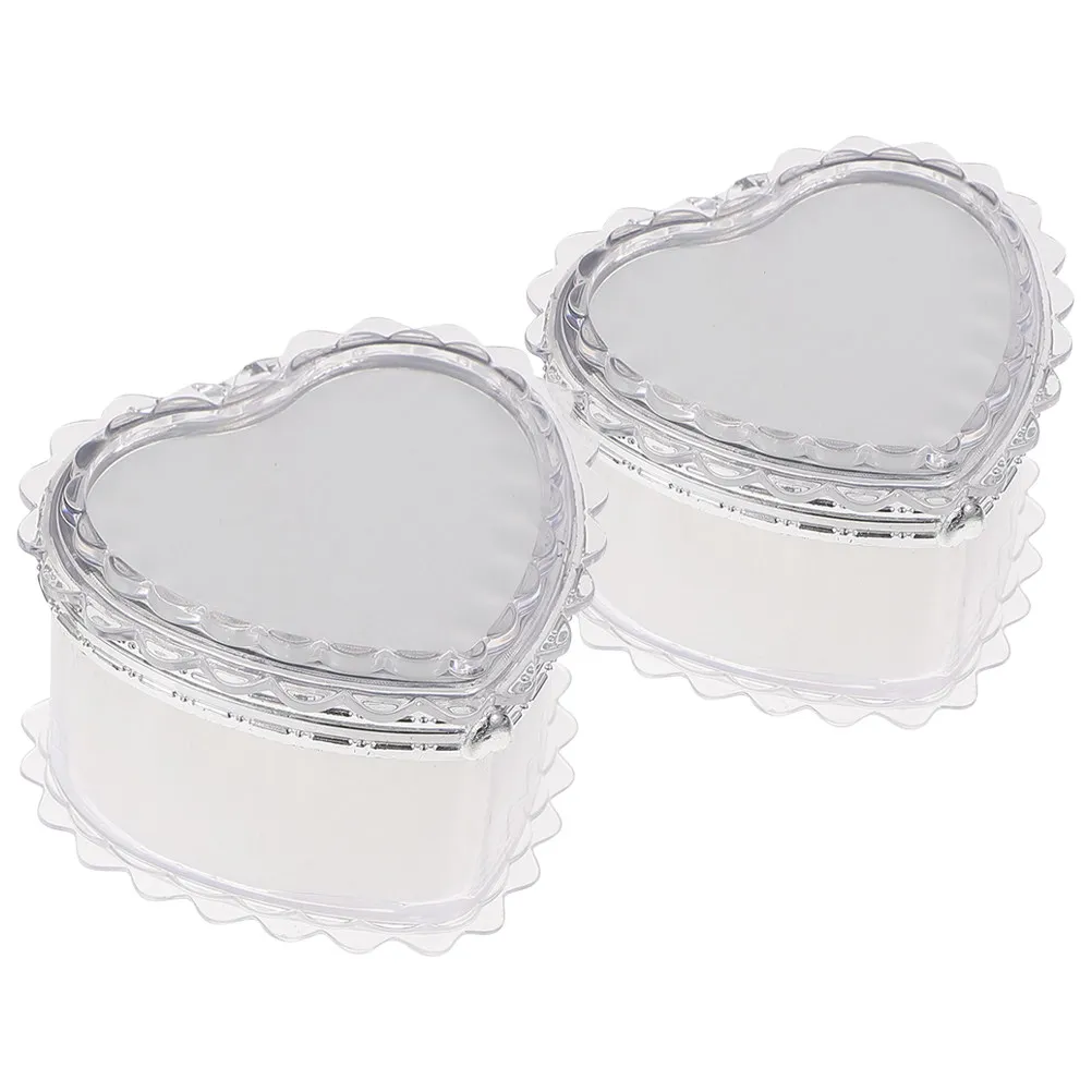 

2Pcs Heart Shaped Jewelry Box Small Portable Organizer Compact Storage Case Travel Earring Necklace Holder Desktop Decor