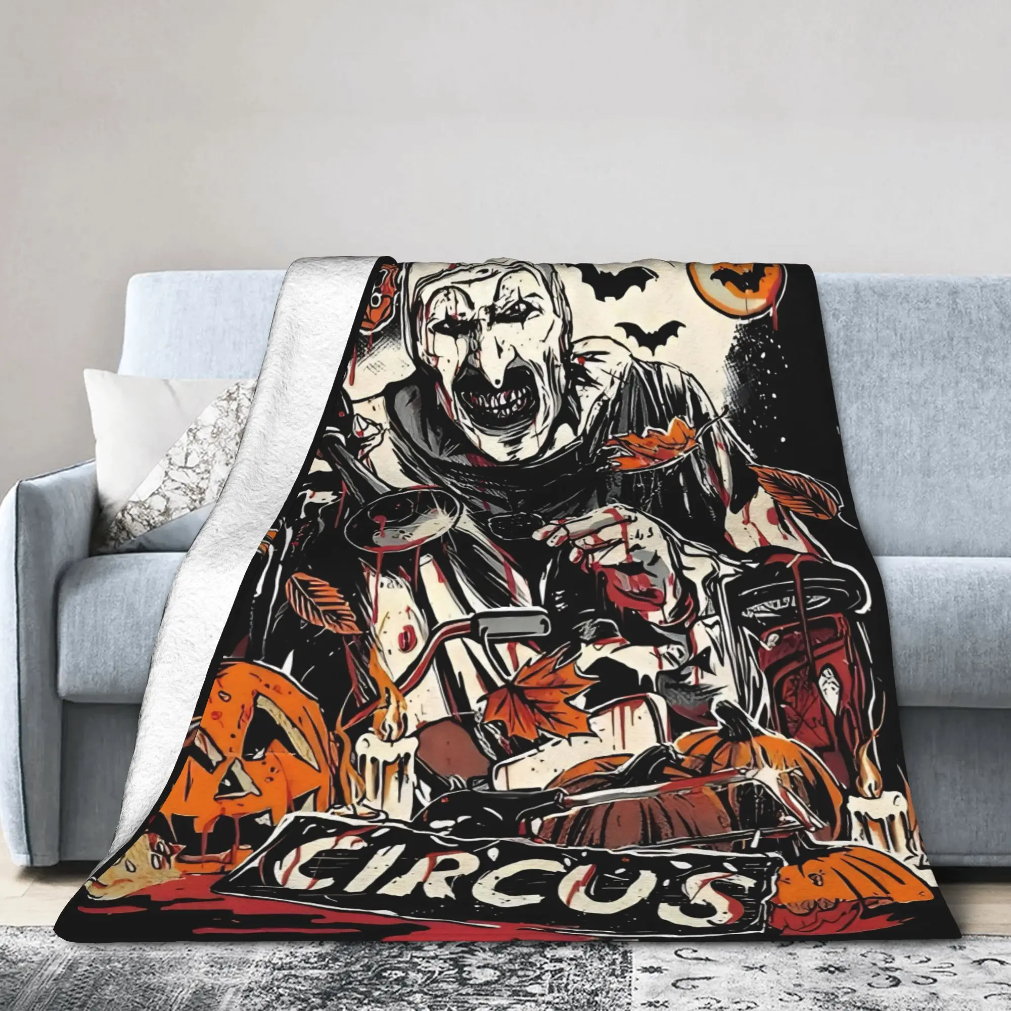 Terrifier Halloween Pumpkin Bat Flannel Blankets Horror Movie Awesome Throw Blankets for Home 200x150cm Bedspreads
