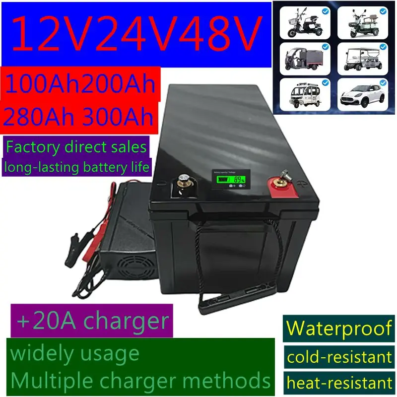 

12V 24V 48V 100Ah 200Ah 280Ah 300Ah 400Ah LiFePo4 Battery Lithium Iron Phosphate Batteries For Solar Boat inverter Golf Cart
