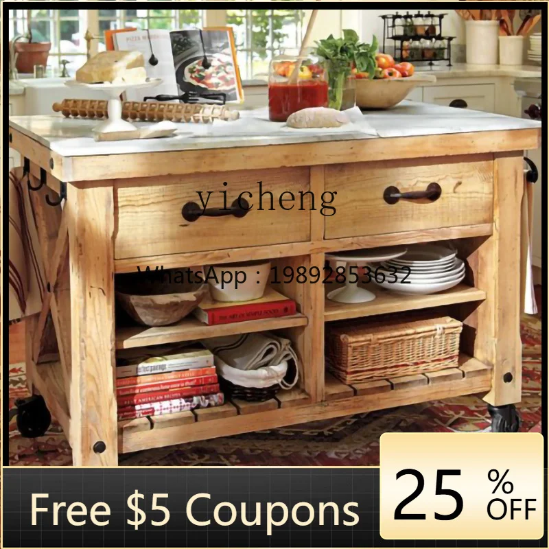 

GX Movable Middle Island Kitchen Kitchen Counter Solid Wood Single Open Integrated Storage Marble Sideboard Cabinet