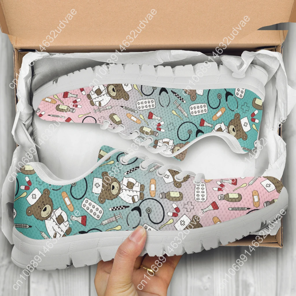 Women's Casual Sneakers Cute Medical Bear Print Flats Woman Cute Gradient Nursing Footwear Females Spring Loafers
