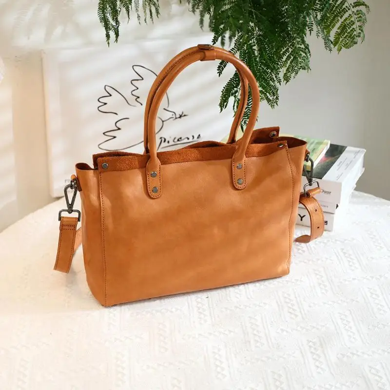 

casual luxury soft first layer cowhide women's handbag simple fashion handmade genuine leather female large-capacity tote bag