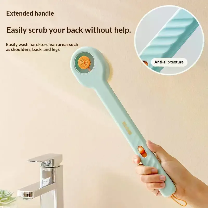 Long Handle Bath Brush Built-in Soap Dispenser Ultra Soft Bristles Suitable for Sensitive Skin Daily Shower Body Cleaning