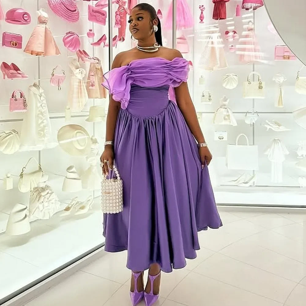 

Драпированное платье Aso Ebi на день рождения контрастного цвета Фиолетовые платья для выпускного вечера с открытыми плечами на одно плечо Вечерние платья длиной до щиколотки