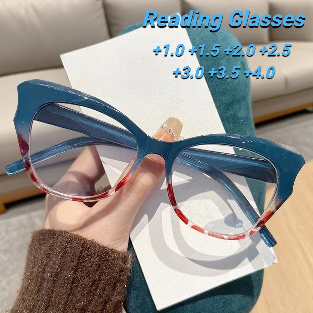

New Fashion Cat Eye Polygonal Women's Presbyopia Glasses Retro Neutral Large Frame Color Blocked Anti Blue Light Glasses