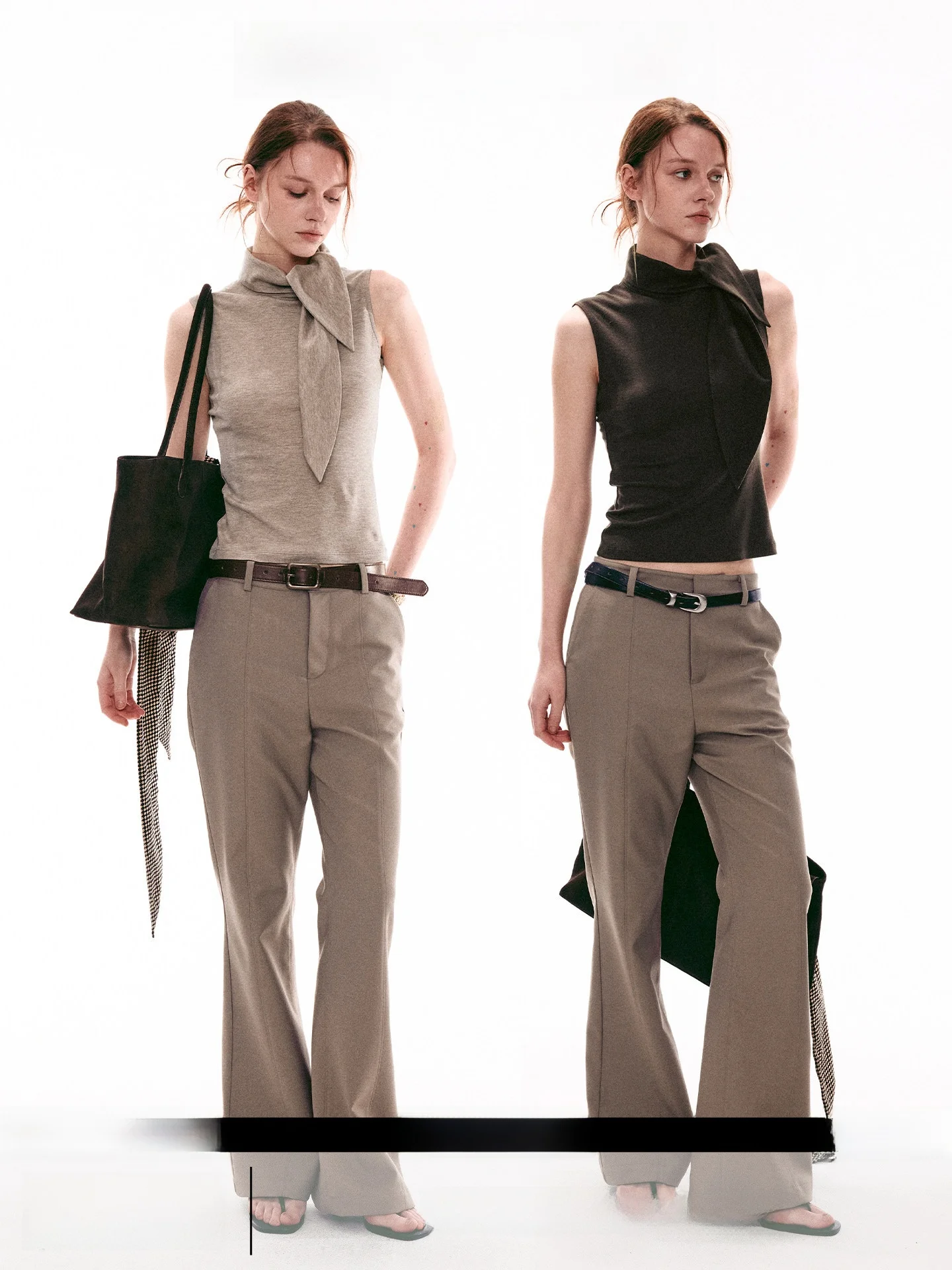 

Faionable Single Moment 26SS Women's Slim Fit Svel T-irt Stand Collar Waist Cinched Top French Sle ort Length