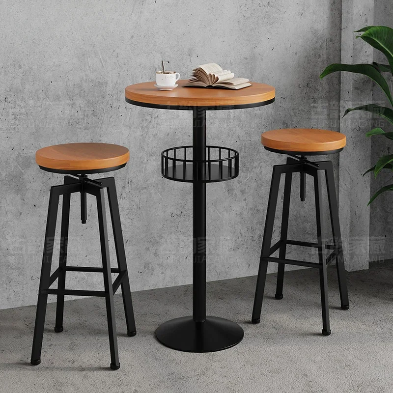 

Industrial Style Bar Chair Solid Wood High Foot Cashier Seat Mechanical Lifting Counter Stool Comfort Backrest Modern Furniture