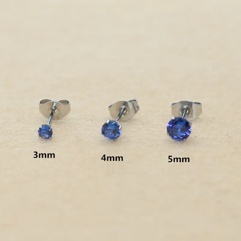 2 pc lot Circle And Square Shape Tanzania Blue Zircon Brief Stainless Steel Women Men Stud Earrings No Easy Fade Allergy Free