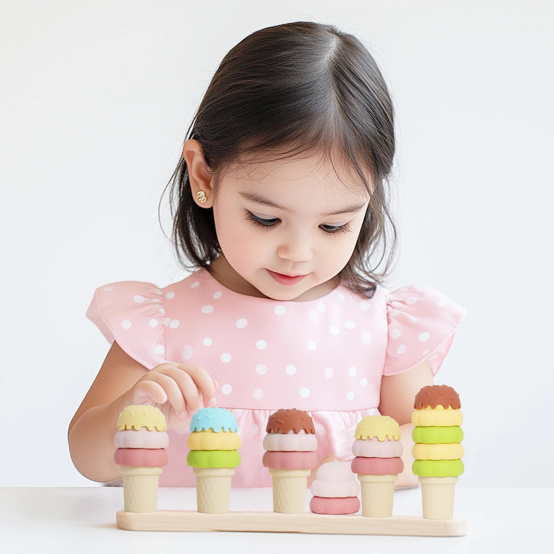 Set Cangkir Es Krim Bayi Isi 4, Mainan Edukasi Dini, Blok Mainan Bangunan, Mainan Silikon Susun untuk Balita