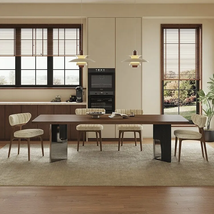 

Italian minimalist small apartment dining table, home living room, modern and simple solid wood grain slate dining table, light