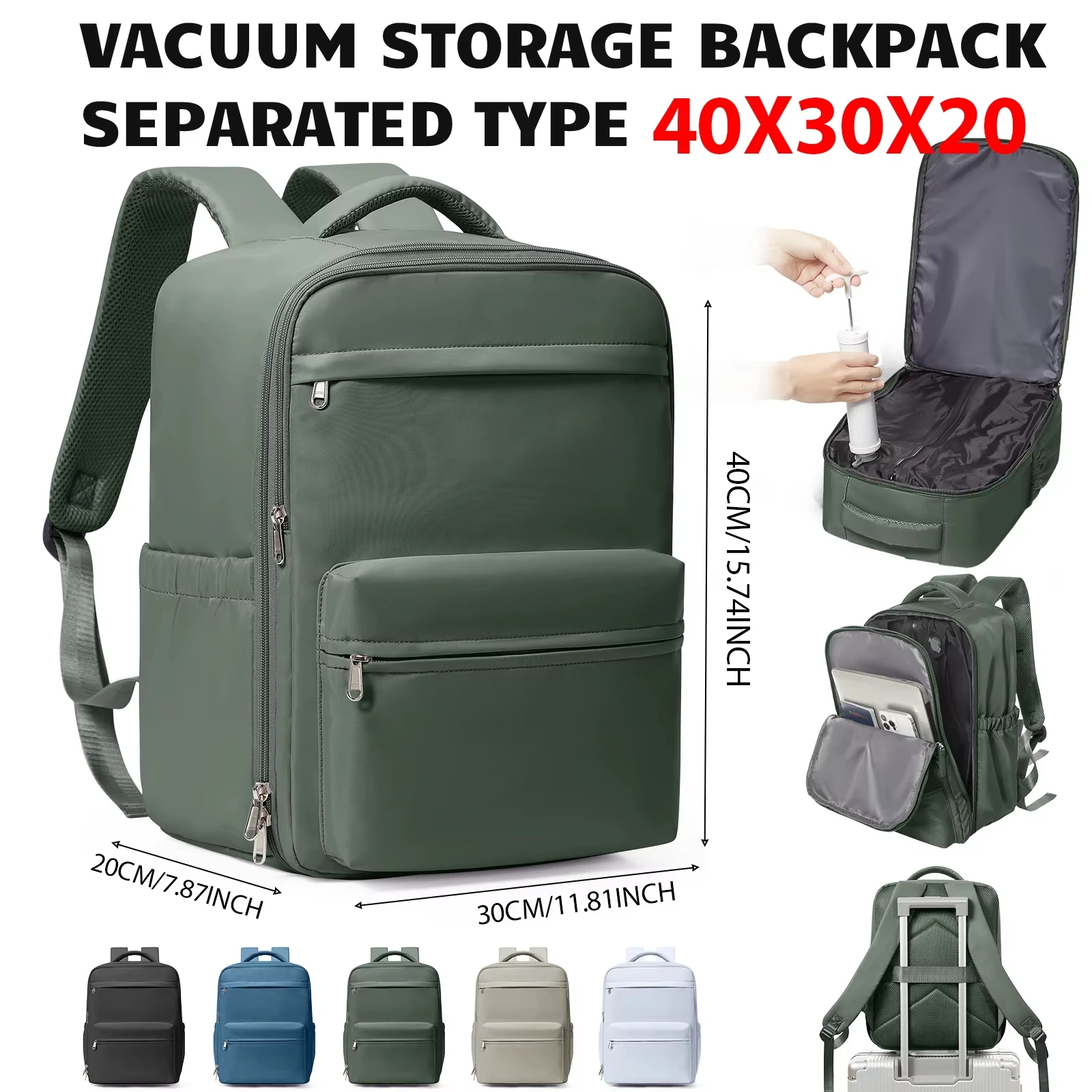 Ryanair 40x30x20 Travel Backpack Vacuum Compression Backpack ,  Wizzair Cabin Bag 15.6" Laptop Travel Bag，Storage Bag, Schoolbag