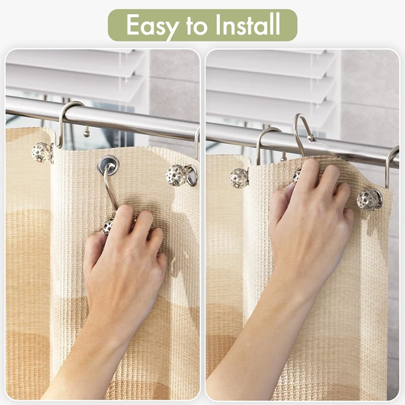 Hot 12Pcs Shower Curtain Hooks,Metal Decorative Shower Curtain Hooks Rust Proof,Nickel Shower Hooks For Shower Curtain Liner