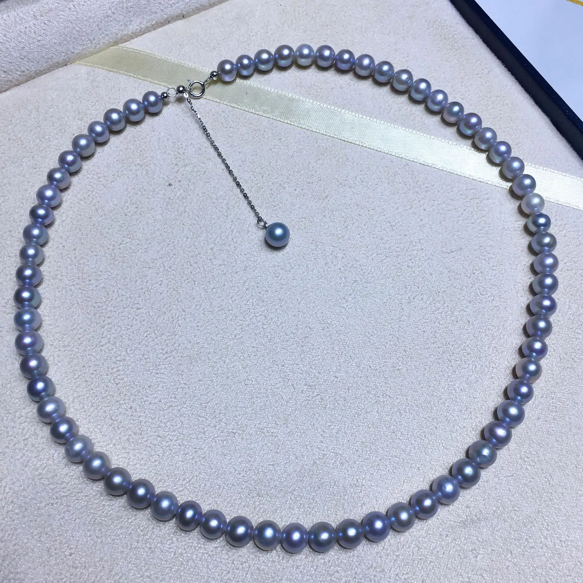 Pearl Necklace S925 Silver 6mm Natural Freshwater Nucleus-free Pearls Nearly Round with Slight Flaws Necklace