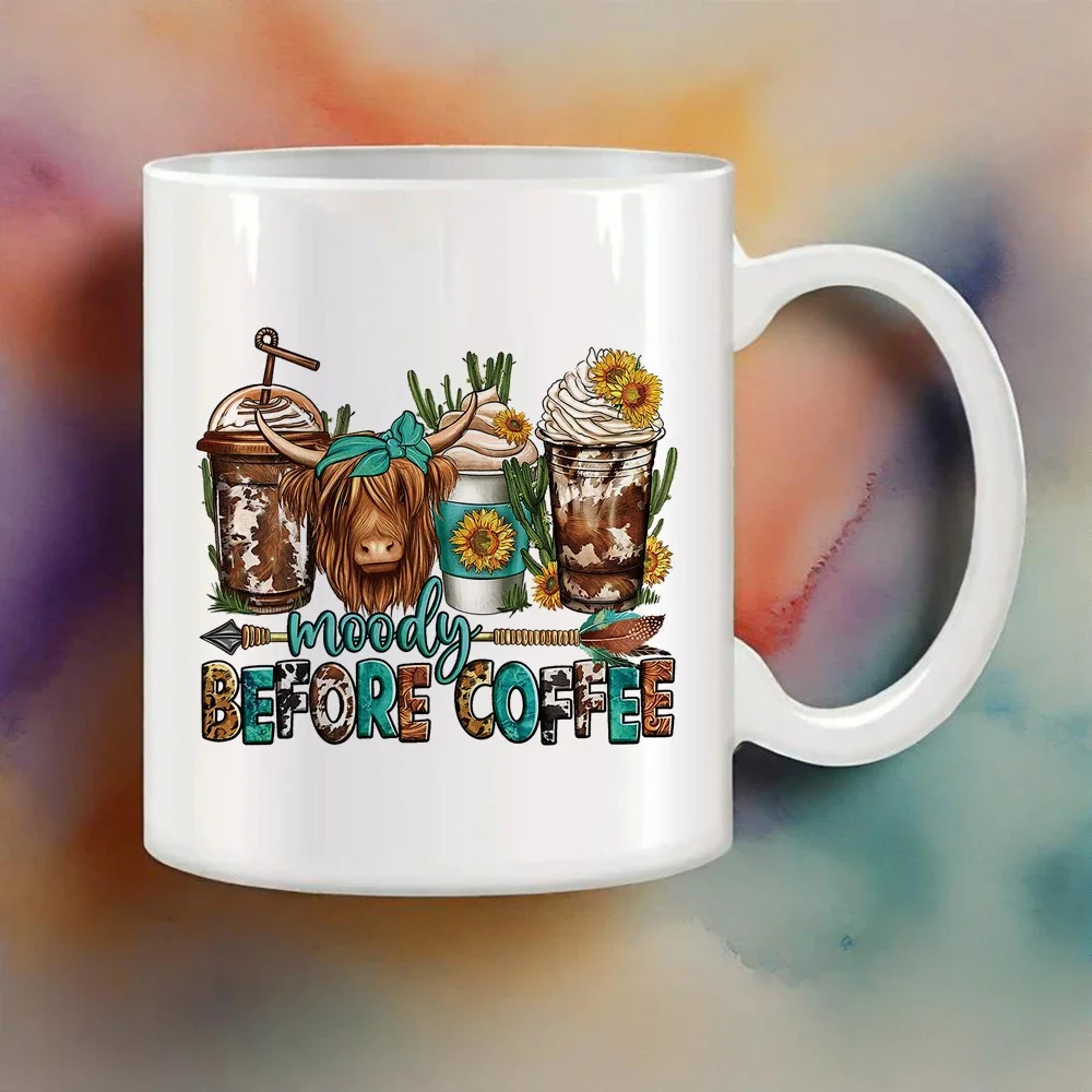 

330ml Ceramic Coffee Mug Cartoon Bull Themed Drinkware Just a Little Moody Letter Beer Cups for Boyfriend Coworker Daily Use Bar