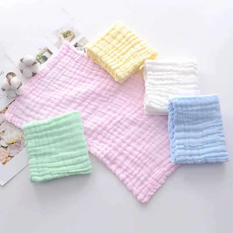 Children's Towel Gauze Square Baby Drool Towel Cotton Cloth Absorbent Baby Towel Square Solid Color