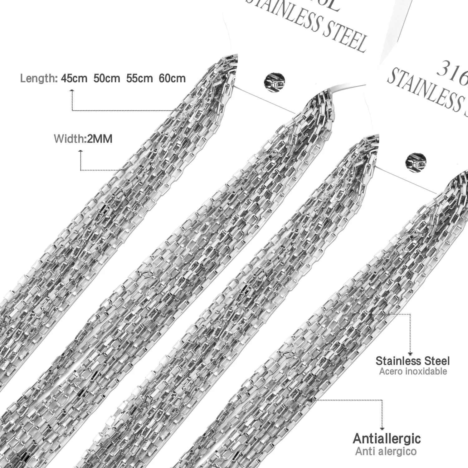 ASONSTEEL  10pcs/Lot Box Shape Link Chains Stainless Steel Necklace with Lobster Claps For Women Men Jewelry Choker Collier Boho