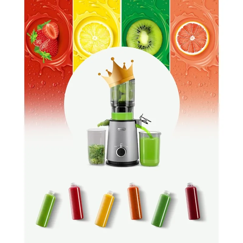 Cold Press Juicer Slow Masticating Juicer Chute Fit Whole Fruits Vegetables Self Feeding for Juice Extractor Machine