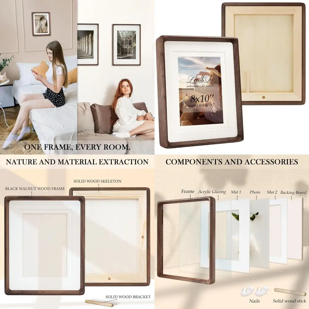 

Natural Black Walnut 8x10 Picture Frames, 2-Pack, Matted for 6x8 or 5x7 Photos