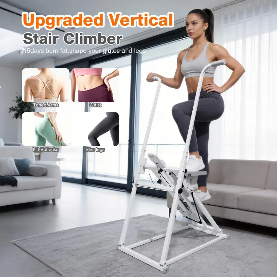 Foldable Stair Stepper Machine with Handles - Adjustable Stepper for Home Cardio, Low Impact Workout Equipment for Legs, Glutes