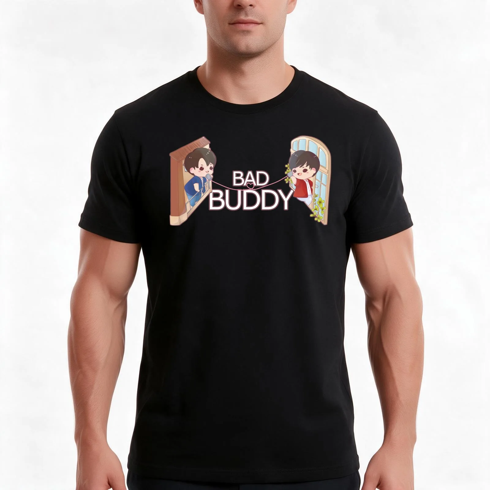 Bad Buddy Series T-Shirt, Summer Casual Cotton Tee, Oversized Streetwear Tops, Vintage Graphic Print, Loose Fit Short Sleeve