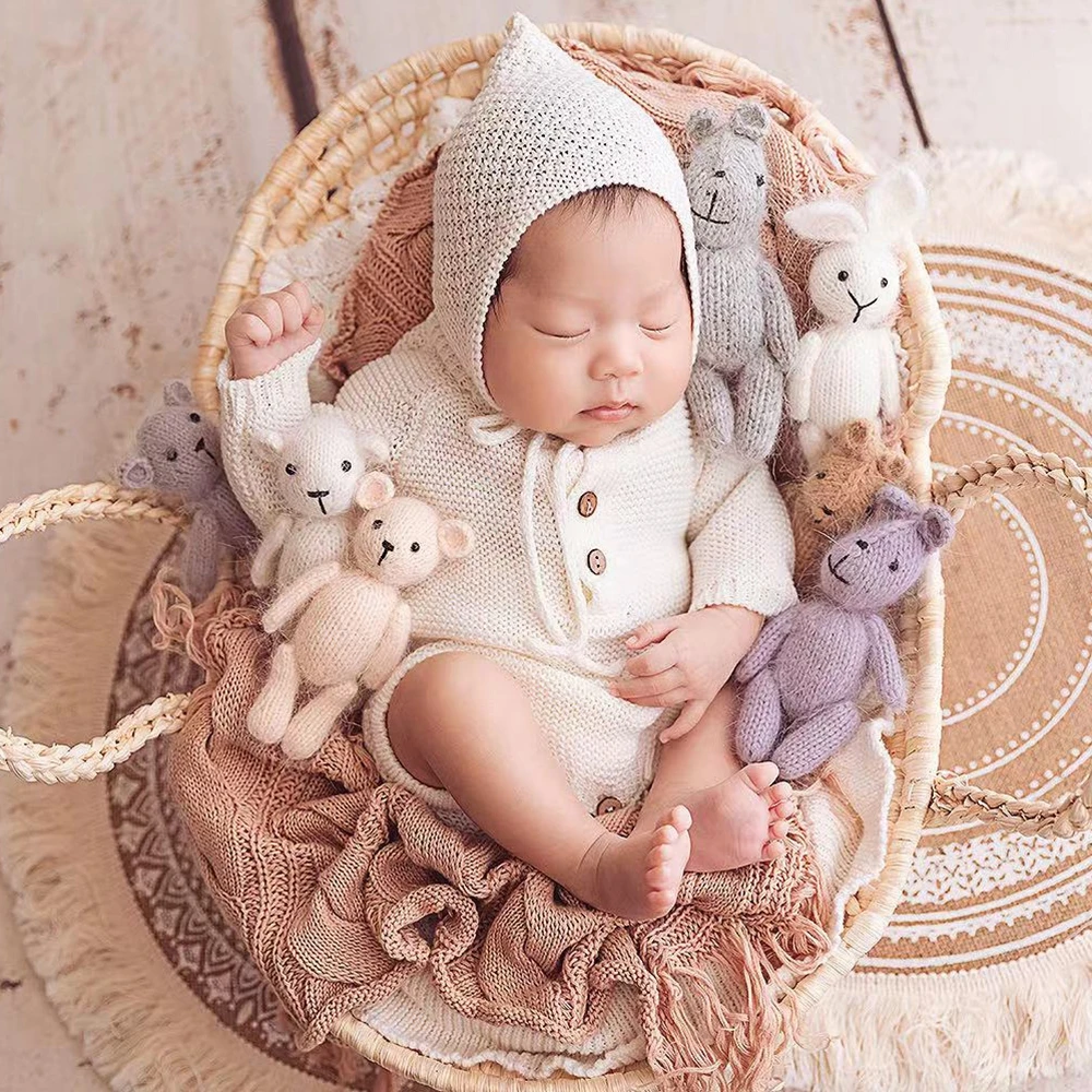 Macrame Baby Blanket Newborn Photography Props Hand-Knitted Layer Stretch Newborn Posing Backdrop Baby Photography Accessories