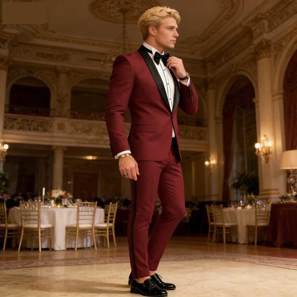 

2 Pieces Men's Double-Breasted Formal Business Suit Sharp-Collar Jacket And Trousers Set for Party