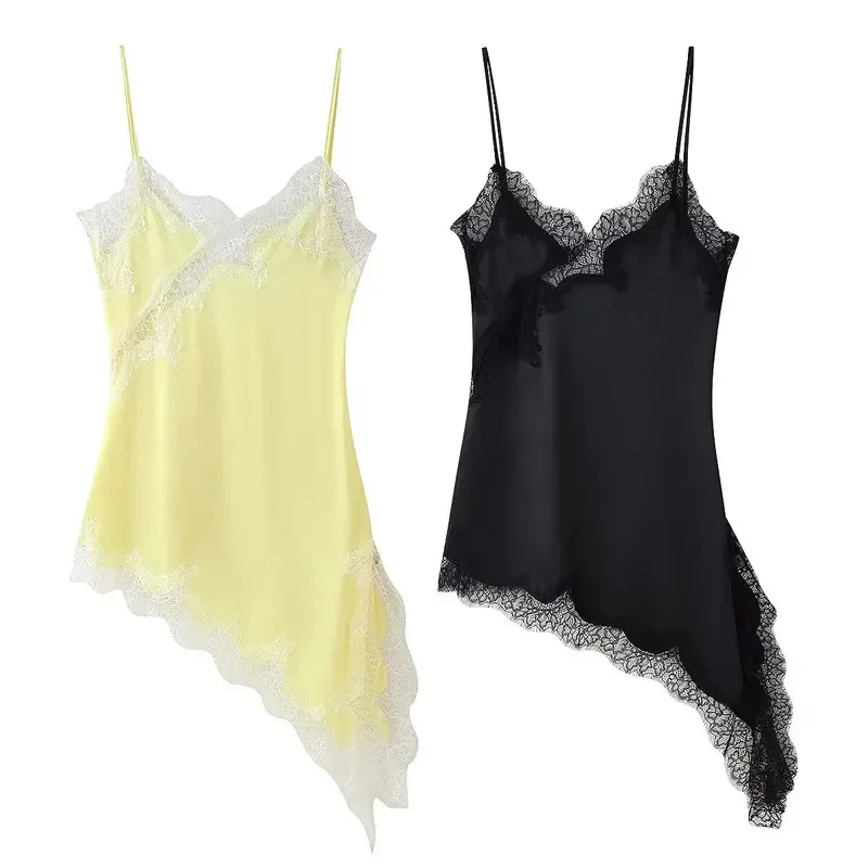 Bonny 2025 nouvelles femmes robe mode col en v sans manches dos nu dentelle robes asymétriques Sexy mince femme plage vacances