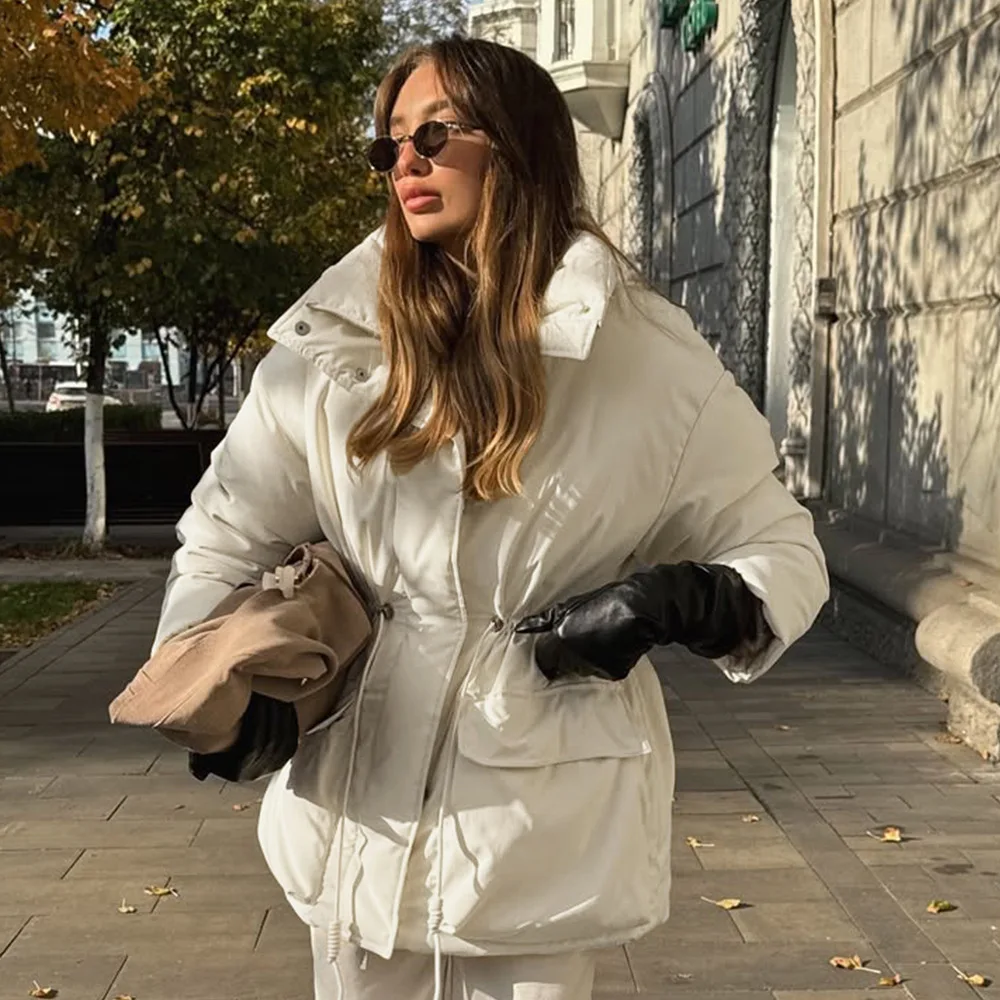 

2025 Winter New Style Drawstring Waist Slim Fit Cotton Jacket Fashion Cotton Coat for Women