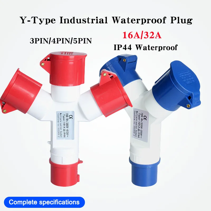 

1 PCS Y Type Industrial Plug IP44 Waterproof 3PIN/4PIN/5PIN 16A 32A Multifunctional Two Way, Three Way Electricity Connector