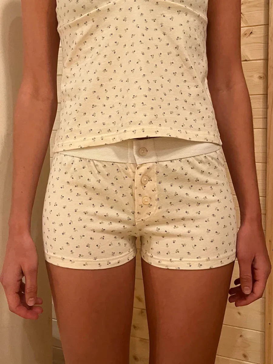 Pantalones cortos de algodón con cintura elástica para mujer, Pantalón corto recto informal con estampado bonito, verano, 2024