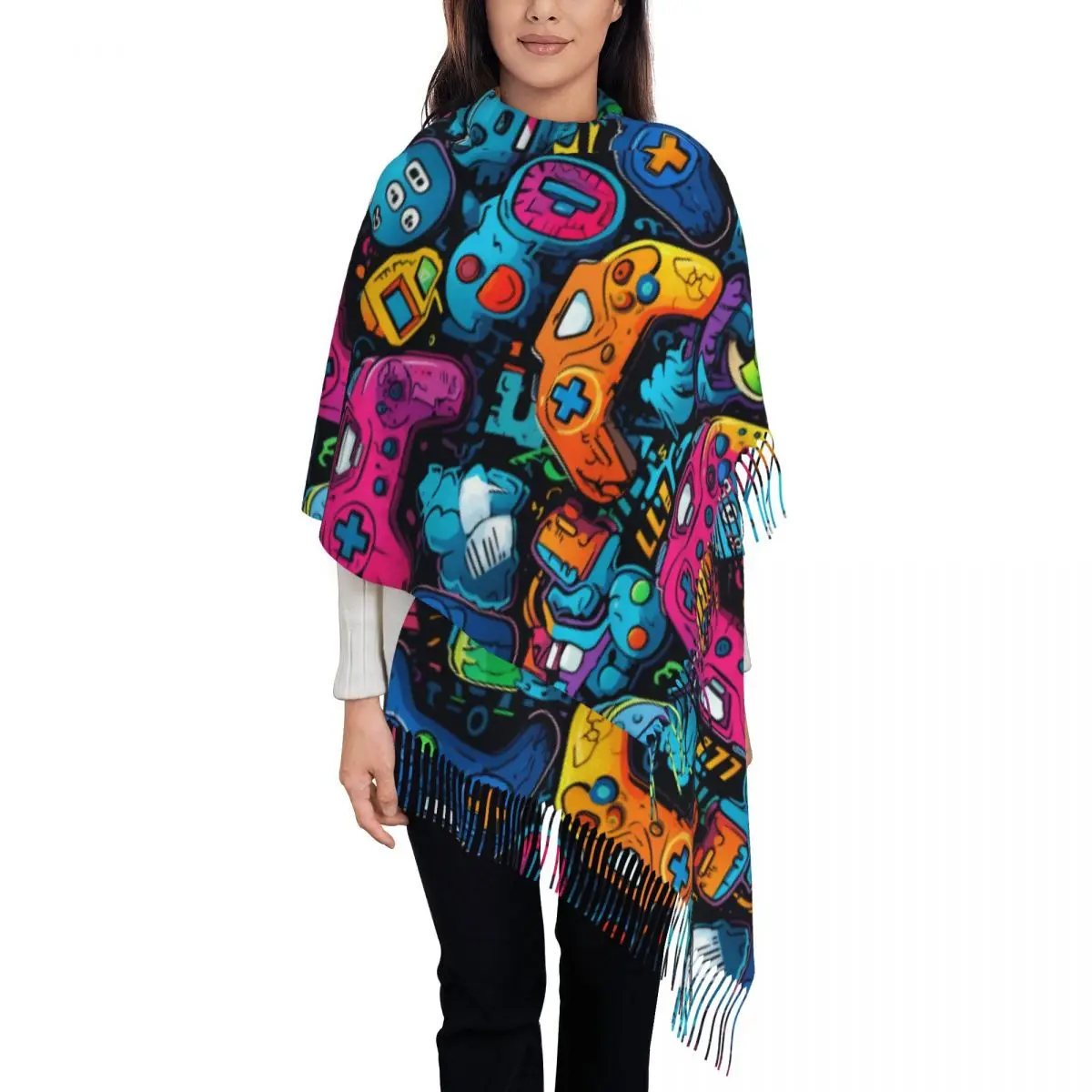 

Индивидуальный видеоджойстик, игровой геймер, игровой шарф, накидка для женщин, длинные зимние теплые шаль с кисточками, шарфы унисекс