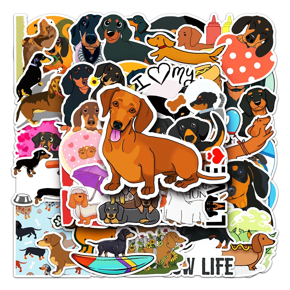 10/30/50PCS Dachshund Cartoon Personality Creative Graffiti Sticker Desk GuitarComputer Refrigerator WaterproofSticker Wholesale