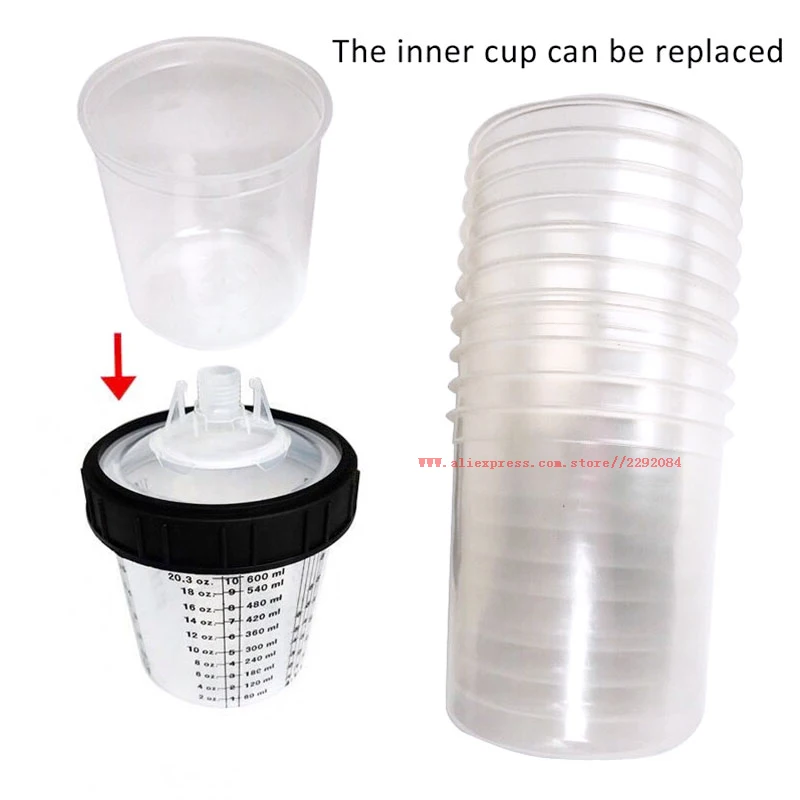 Paint Gun Cup Lids with Lids and Liners 20pcs Spray Gun Disposable Measuring Cups  Paint Mixing Cup 160/400/600/800ml