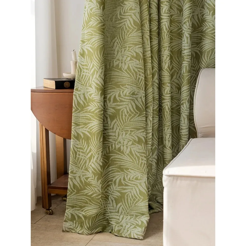 

Retro American cotton linen jacquard curtains for Living Room Balcony Tea Room Dining Room Study leaf curtain Custom Size tulle