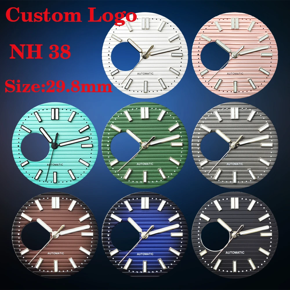 NH38 Dial 29.8mm Nautilus Hollowed Out Personalized Unmarked Dial With Green Glowing Dial, Suitable for NH38 Movement Watches