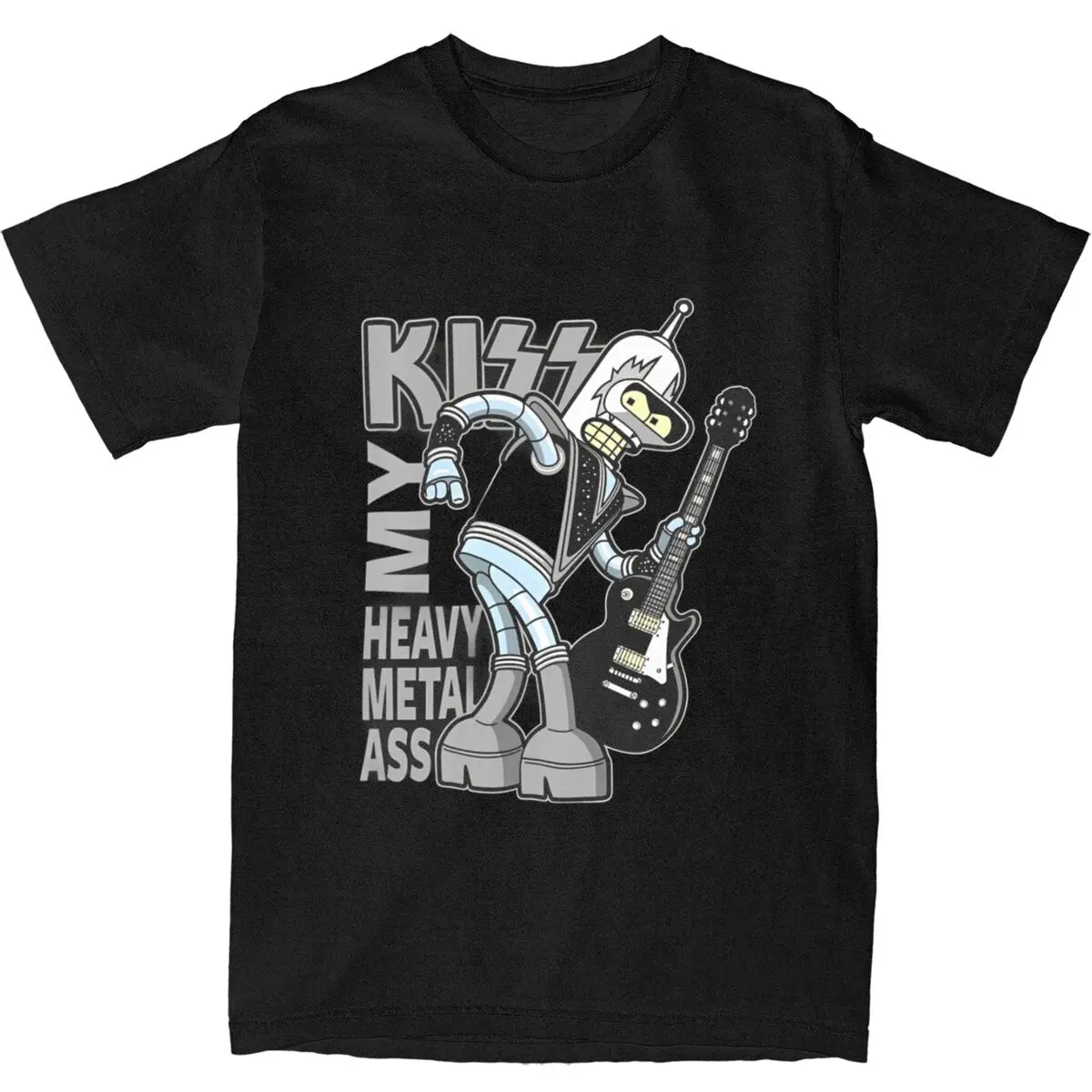 Vintage Futuramas T Shirt Men O-neck Short Sleeve Tops Kiss My Heavy Metal Ass Cotton Summer Clothes