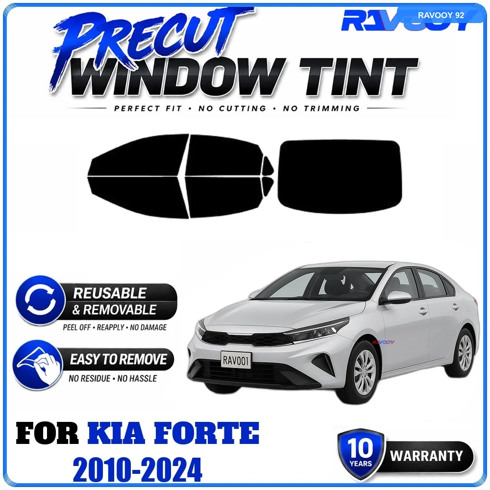 RAVOOY Precut Window Tint, Reusable Removable EPU Film, Custom Fit for Kia Forte 2010-2024, UV Heat Protection