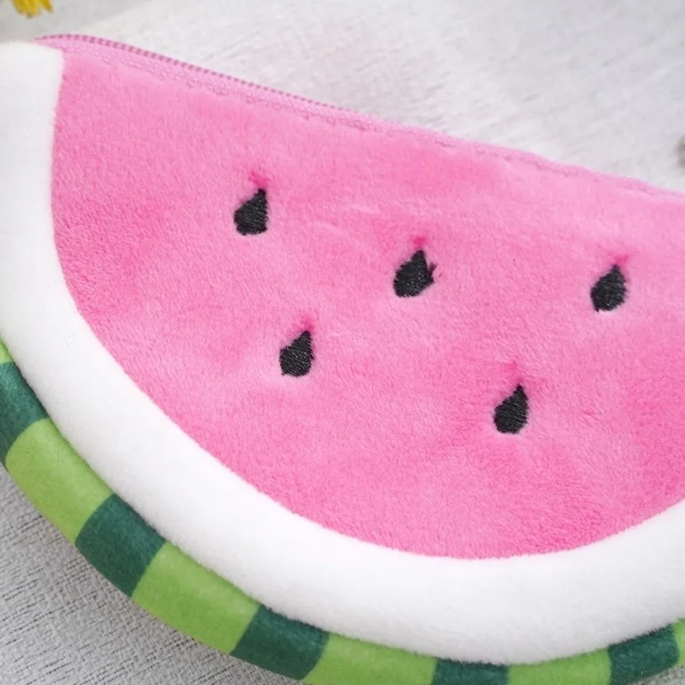 Soft Watermelon Coin Purse Cute Zipper Fruit Wallet Earphone Storage Keychain Charm Cartoon Mini Card Bag Students