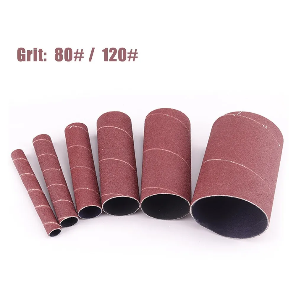 6Pcs Spindle Sanding Paper Sleeves 80/120 Grit Sandpaper Drum For Oscillating Sander Metal Woodworking Polish Processing Tool