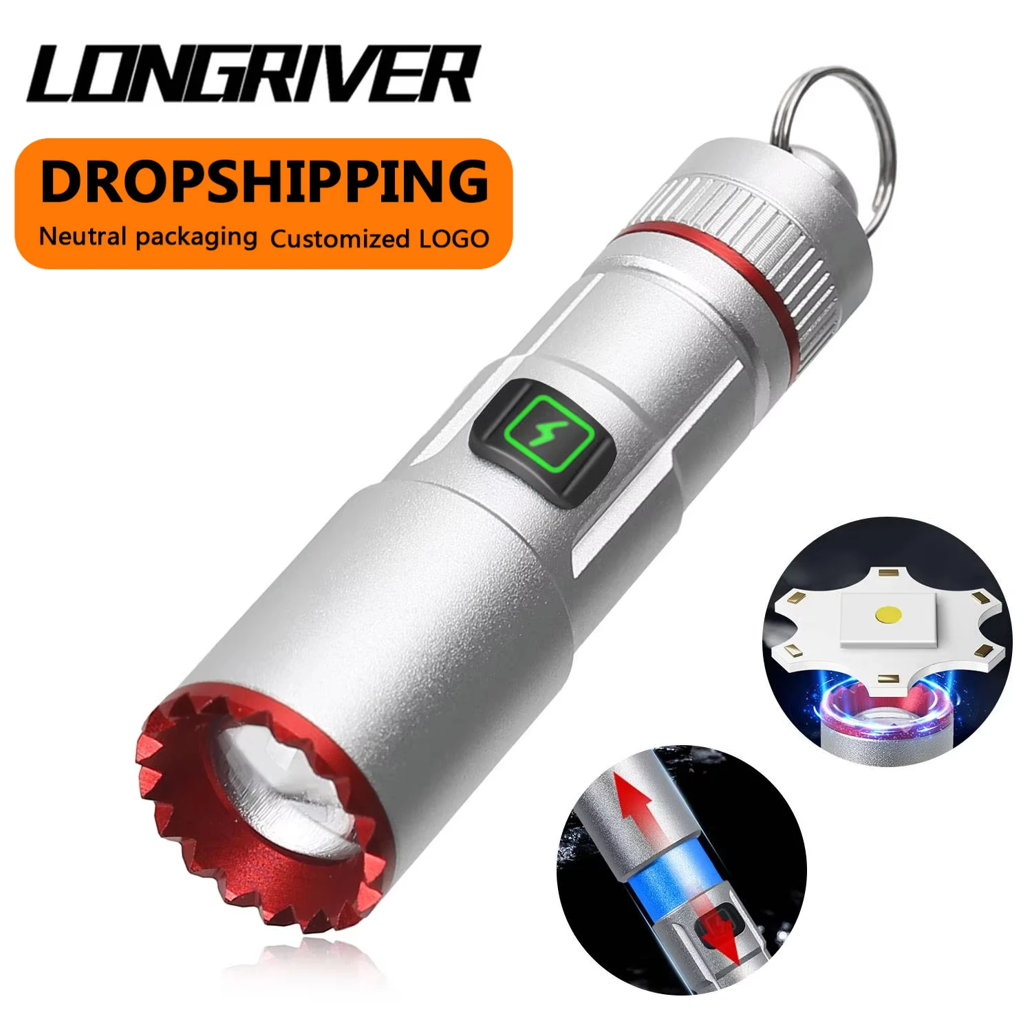 

LONGRIVER Multifunctional Mini Flashlight BL-M75 Aluminum Alloy Waterproof Telescopic Zoom Torch 5 Modes Outdoor Emergency Light