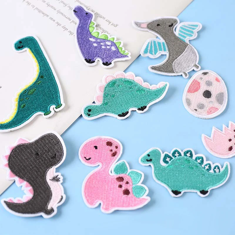 9 Pcs Cute Dinosaur Anime Patches Iron On For Clothes Embroidered Lot Kid Baby Animals Boys Jacket Sew Mix Fabric Diy Pack