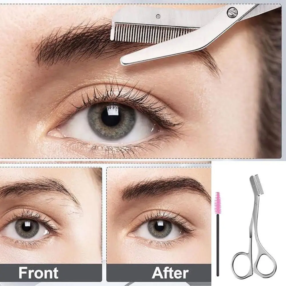 1 PCS Stainless Steel Eyebrow Trimmer Scissors With Comb Brush High Quality Makeup Scissors Eyebrow Trimming Eye Brow Clip Tools