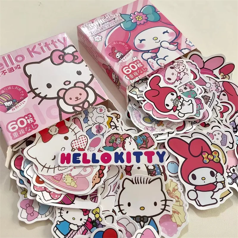 

63pcs Anime Ins Hello Kitty Stickers Cute Melody Kuromi Stickers Toy Laptop Suitcase Sticker Kids Christmas Birthday Party Gift