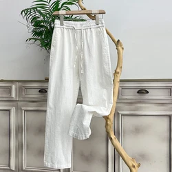 Pantalon en lin de coton de style ethnique vintage pour hommes, vêtements de sport décontractés, proximité droite, Wstring FjStreetwear, été