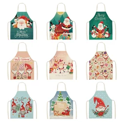 Linen Santa Kitchen Apron Christmas Snowman Unisex Dinner Party Cooking Bib  Tree  Cleaning