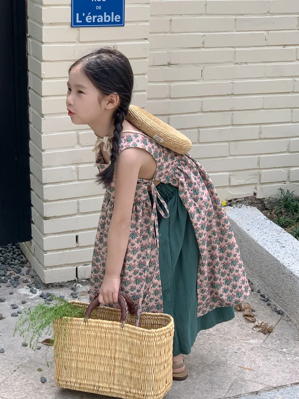 2024 Summer New Baby Girls Plaid Vest Dress Children Sleeveless Casual Lace Up Skirt Kids Floral Strap Dress Toddler Clothes